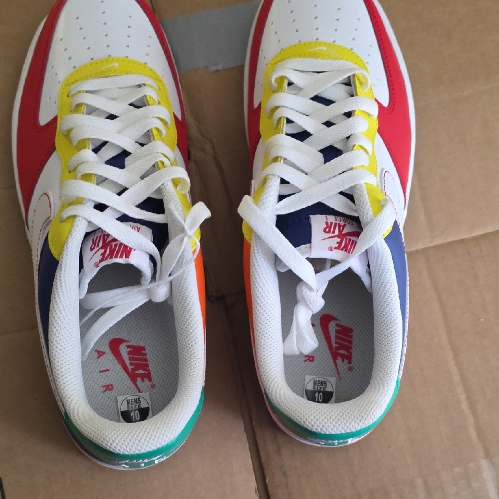 Nike Air Force 1 Size 10 Multicolor Air Sneakers - White/Red/Yellow/Blue/Green